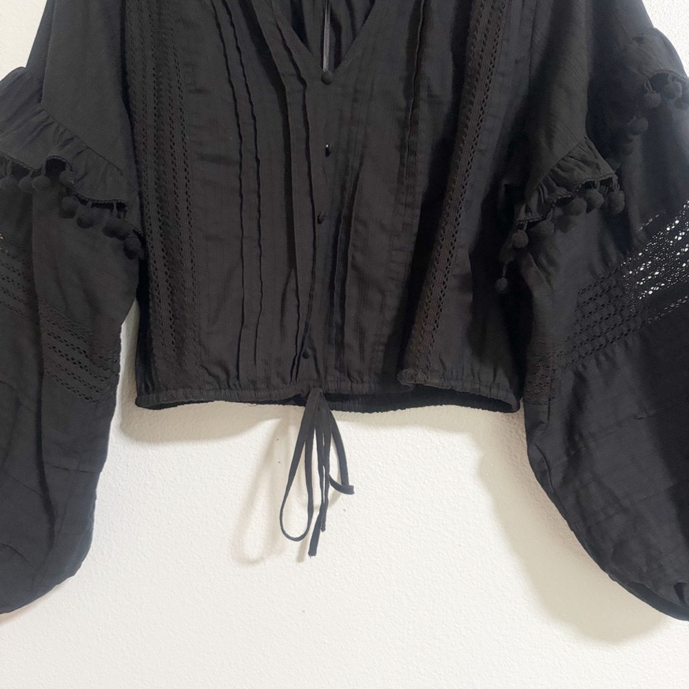 NEW House of Harlow Puff Sleeve Cotton Poplin Crop Top - Picture 4 of 11